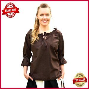 Medieval Blouse 3/4 Sleeves Renaissance Peasant Top LARP Cosplay Costume